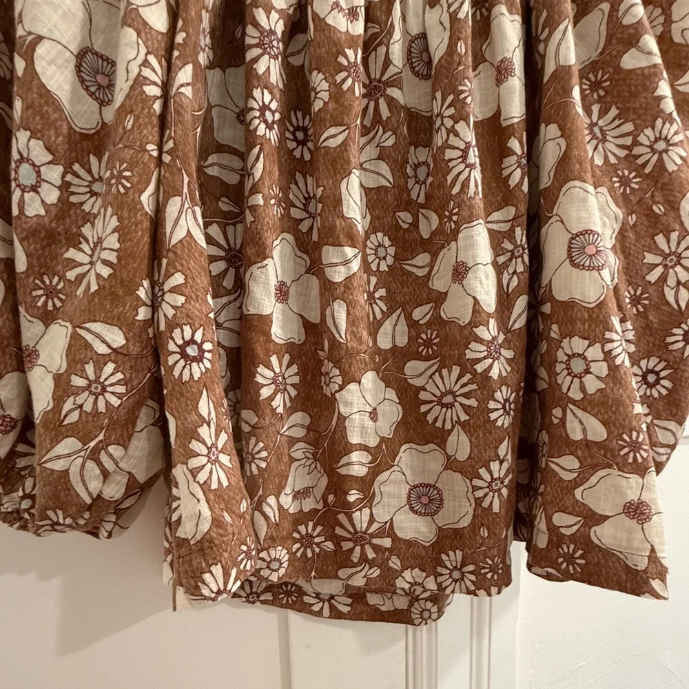 Free People brown puff sleeve blouse w/ floral pattern (read description) (fair)